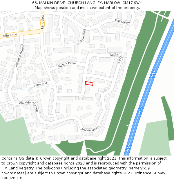 66, MALKIN DRIVE, CHURCH LANGLEY, HARLOW, CM17 9WH: Location map and indicative extent of plot