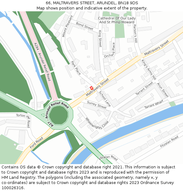 66, MALTRAVERS STREET, ARUNDEL, BN18 9DS: Location map and indicative extent of plot