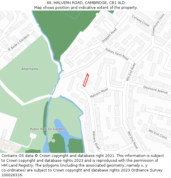 66, MALVERN ROAD, CAMBRIDGE, CB1 9LD: Location map and indicative extent of plot