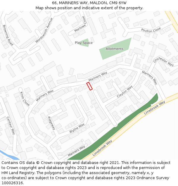66, MARINERS WAY, MALDON, CM9 6YW: Location map and indicative extent of plot