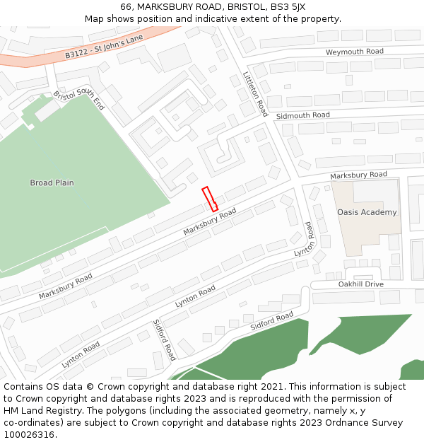 66, MARKSBURY ROAD, BRISTOL, BS3 5JX: Location map and indicative extent of plot