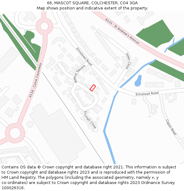 66, MASCOT SQUARE, COLCHESTER, CO4 3GA: Location map and indicative extent of plot