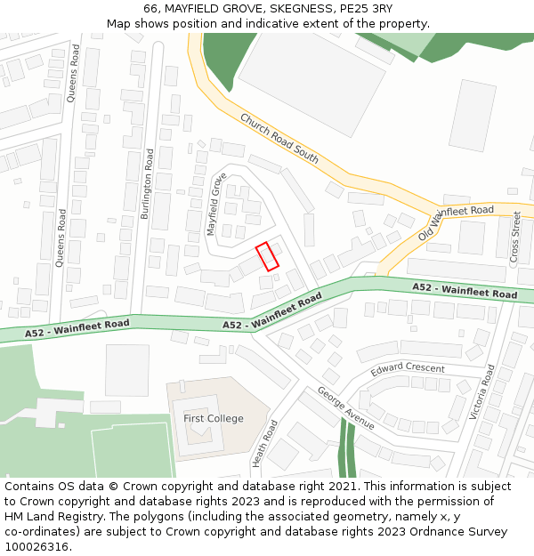 66, MAYFIELD GROVE, SKEGNESS, PE25 3RY: Location map and indicative extent of plot