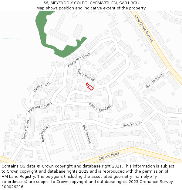 66, MEYSYDD Y COLEG, CARMARTHEN, SA31 3GU: Location map and indicative extent of plot