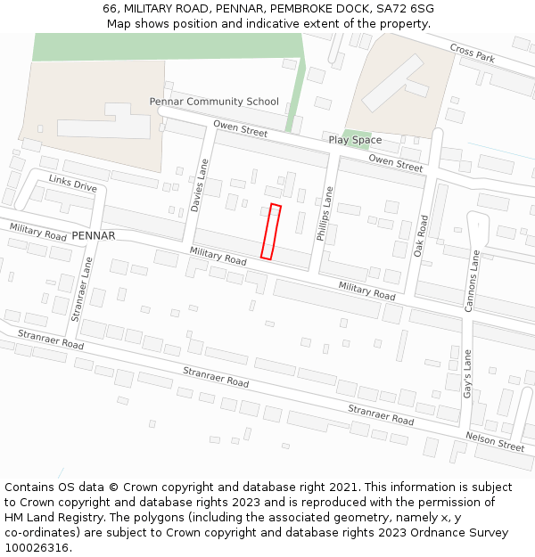 66, MILITARY ROAD, PENNAR, PEMBROKE DOCK, SA72 6SG: Location map and indicative extent of plot