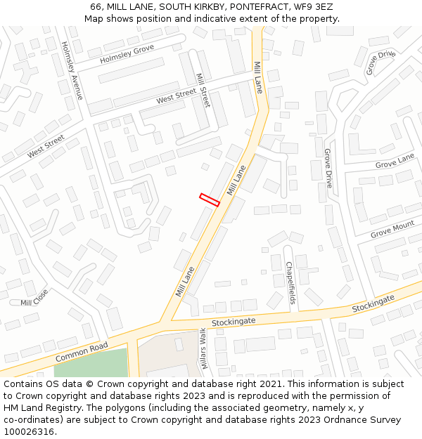 66, MILL LANE, SOUTH KIRKBY, PONTEFRACT, WF9 3EZ: Location map and indicative extent of plot