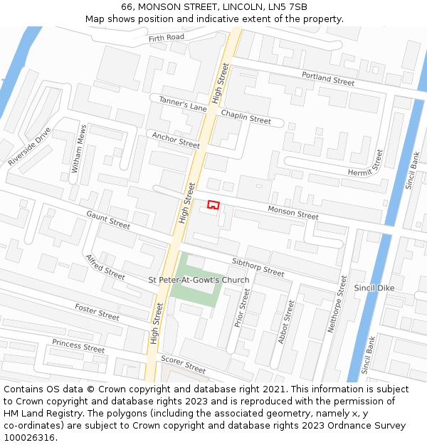 66, MONSON STREET, LINCOLN, LN5 7SB: Location map and indicative extent of plot