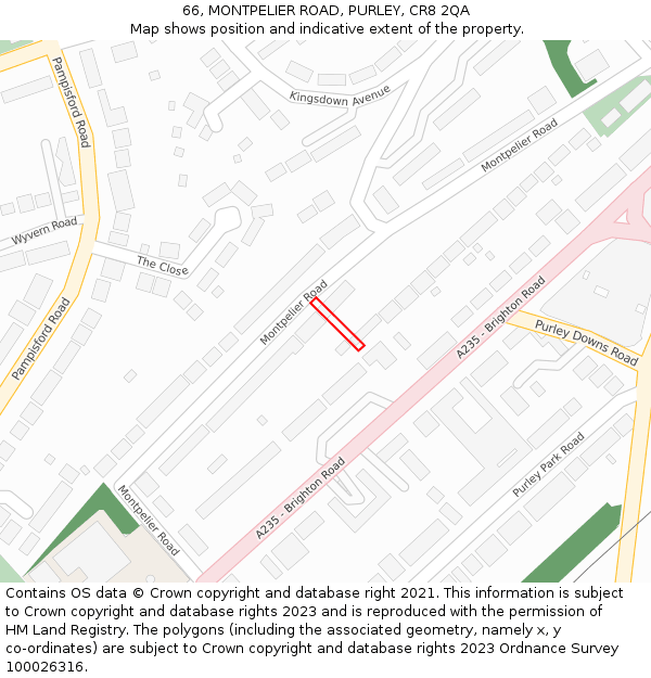 66, MONTPELIER ROAD, PURLEY, CR8 2QA: Location map and indicative extent of plot