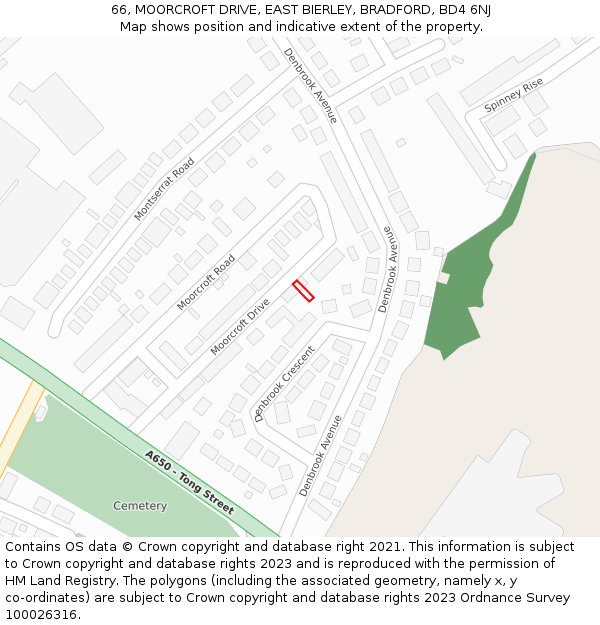 66, MOORCROFT DRIVE, EAST BIERLEY, BRADFORD, BD4 6NJ: Location map and indicative extent of plot