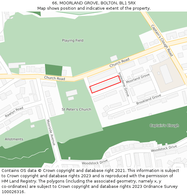 66, MOORLAND GROVE, BOLTON, BL1 5RX: Location map and indicative extent of plot