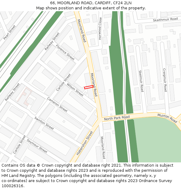 66, MOORLAND ROAD, CARDIFF, CF24 2LN: Location map and indicative extent of plot
