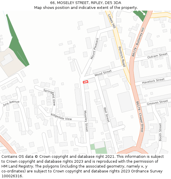 66, MOSELEY STREET, RIPLEY, DE5 3DA: Location map and indicative extent of plot