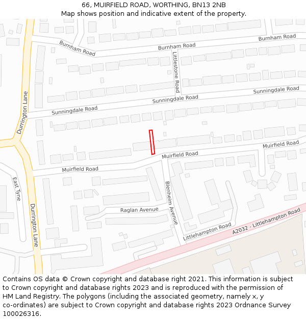 66, MUIRFIELD ROAD, WORTHING, BN13 2NB: Location map and indicative extent of plot
