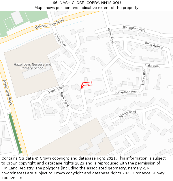 66, NASH CLOSE, CORBY, NN18 0QU: Location map and indicative extent of plot