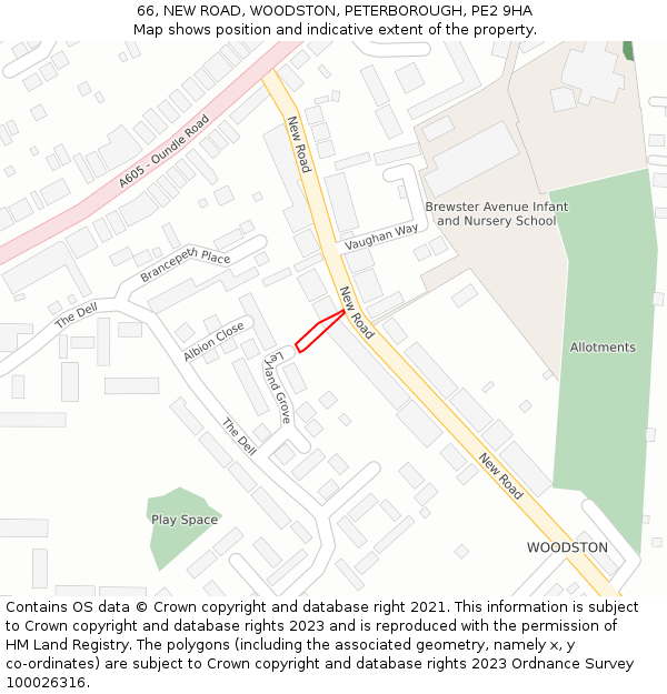 66, NEW ROAD, WOODSTON, PETERBOROUGH, PE2 9HA: Location map and indicative extent of plot