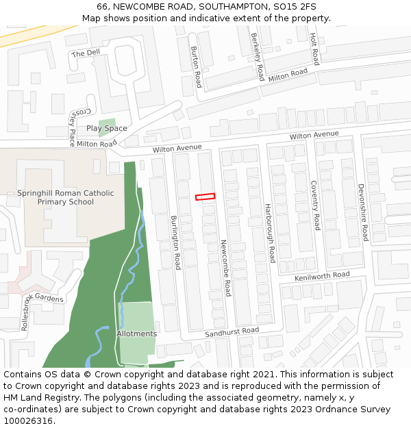66, NEWCOMBE ROAD, SOUTHAMPTON, SO15 2FS: Location map and indicative extent of plot
