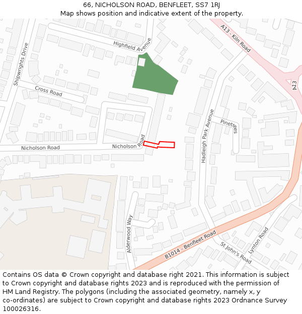 66, NICHOLSON ROAD, BENFLEET, SS7 1RJ: Location map and indicative extent of plot