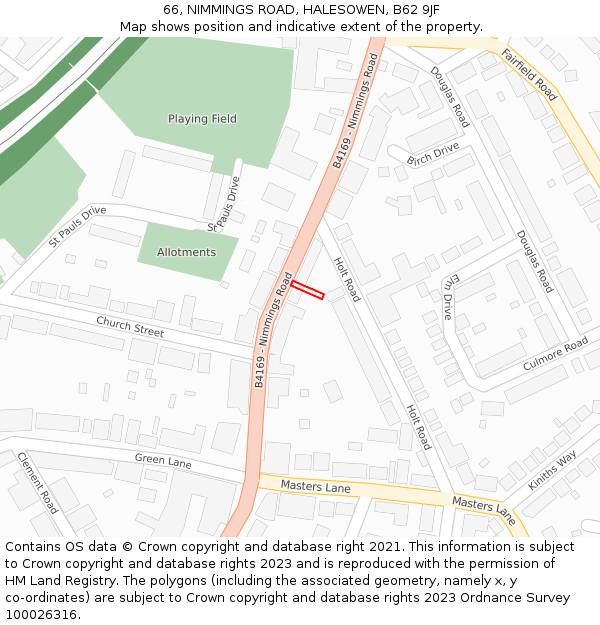 66, NIMMINGS ROAD, HALESOWEN, B62 9JF: Location map and indicative extent of plot