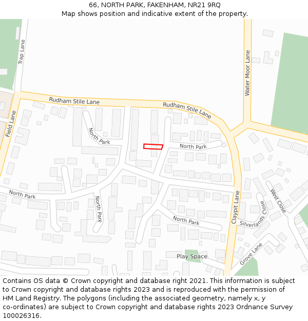 66, NORTH PARK, FAKENHAM, NR21 9RQ: Location map and indicative extent of plot