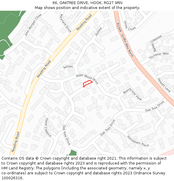 66, OAKTREE DRIVE, HOOK, RG27 9RN: Location map and indicative extent of plot