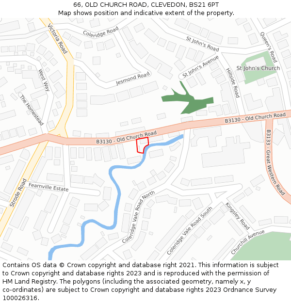66, OLD CHURCH ROAD, CLEVEDON, BS21 6PT: Location map and indicative extent of plot