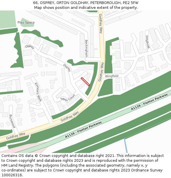 66, OSPREY, ORTON GOLDHAY, PETERBOROUGH, PE2 5FW: Location map and indicative extent of plot