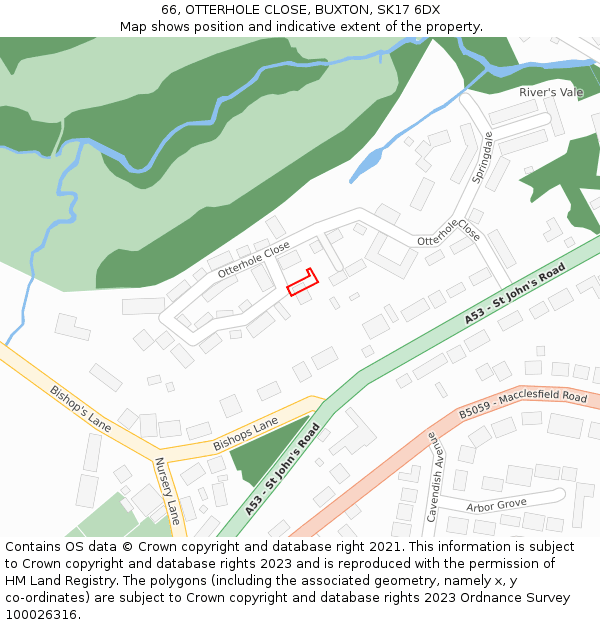 66, OTTERHOLE CLOSE, BUXTON, SK17 6DX: Location map and indicative extent of plot