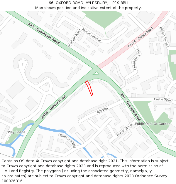 66, OXFORD ROAD, AYLESBURY, HP19 8RH: Location map and indicative extent of plot