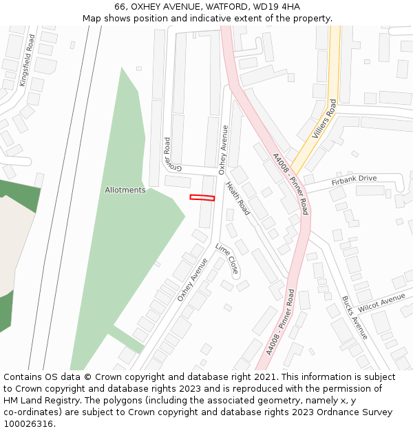 66, OXHEY AVENUE, WATFORD, WD19 4HA: Location map and indicative extent of plot