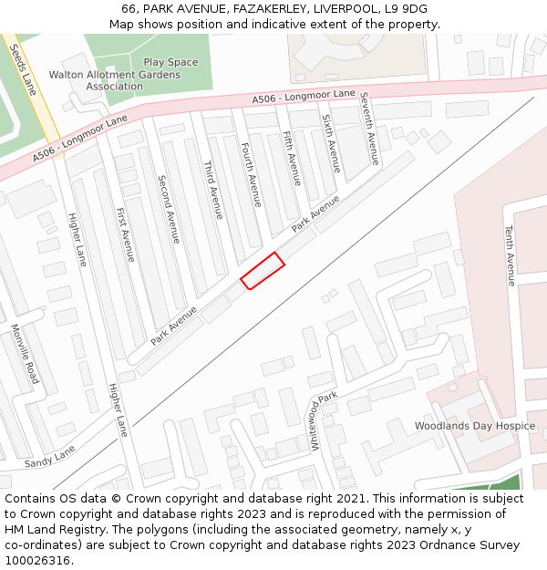 66, PARK AVENUE, FAZAKERLEY, LIVERPOOL, L9 9DG: Location map and indicative extent of plot