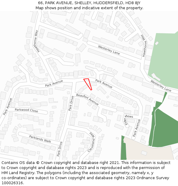 66, PARK AVENUE, SHELLEY, HUDDERSFIELD, HD8 8JY: Location map and indicative extent of plot