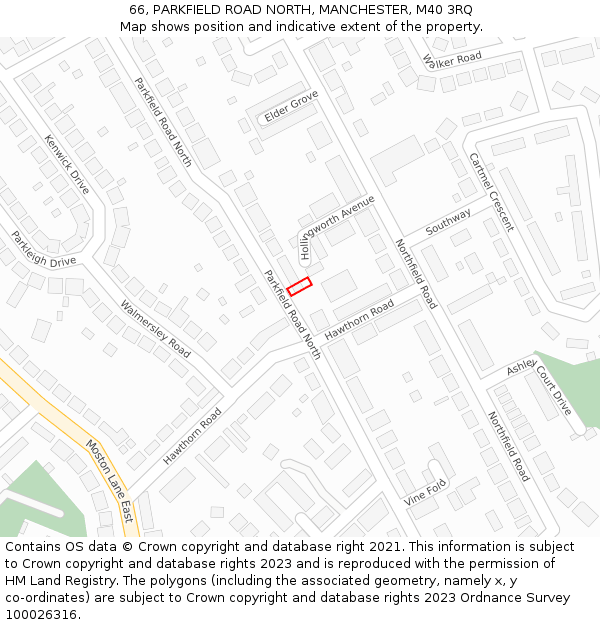66, PARKFIELD ROAD NORTH, MANCHESTER, M40 3RQ: Location map and indicative extent of plot