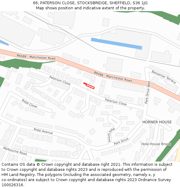 66, PATERSON CLOSE, STOCKSBRIDGE, SHEFFIELD, S36 1JG: Location map and indicative extent of plot