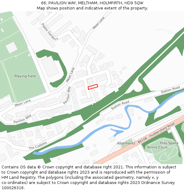 66, PAVILION WAY, MELTHAM, HOLMFIRTH, HD9 5QW: Location map and indicative extent of plot