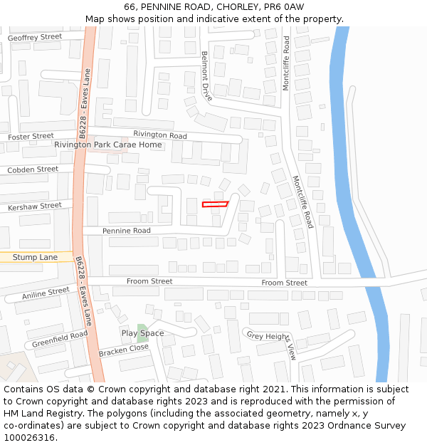 66, PENNINE ROAD, CHORLEY, PR6 0AW: Location map and indicative extent of plot