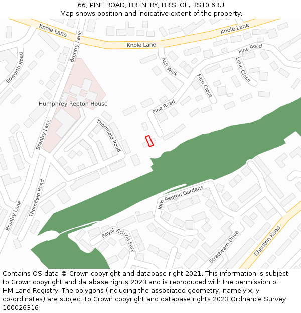66, PINE ROAD, BRENTRY, BRISTOL, BS10 6RU: Location map and indicative extent of plot