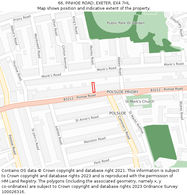 66, PINHOE ROAD, EXETER, EX4 7HL: Location map and indicative extent of plot
