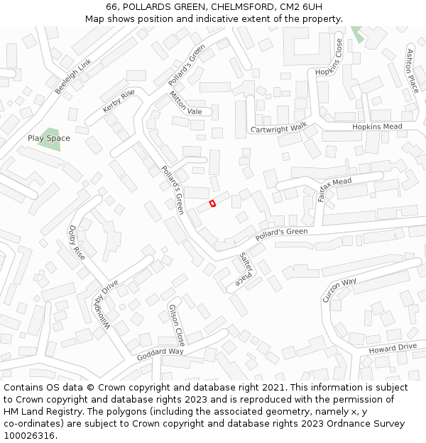 66, POLLARDS GREEN, CHELMSFORD, CM2 6UH: Location map and indicative extent of plot