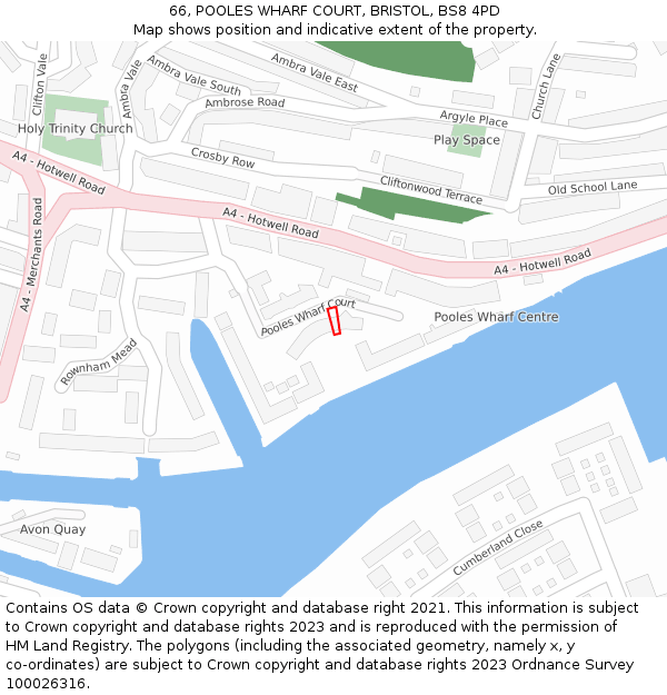 66, POOLES WHARF COURT, BRISTOL, BS8 4PD: Location map and indicative extent of plot