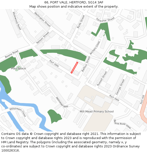 66, PORT VALE, HERTFORD, SG14 3AF: Location map and indicative extent of plot