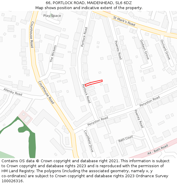 66, PORTLOCK ROAD, MAIDENHEAD, SL6 6DZ: Location map and indicative extent of plot