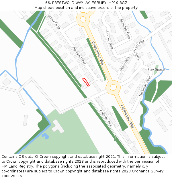 66, PRESTWOLD WAY, AYLESBURY, HP19 8GZ: Location map and indicative extent of plot
