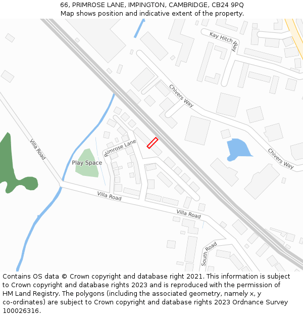 66, PRIMROSE LANE, IMPINGTON, CAMBRIDGE, CB24 9PQ: Location map and indicative extent of plot