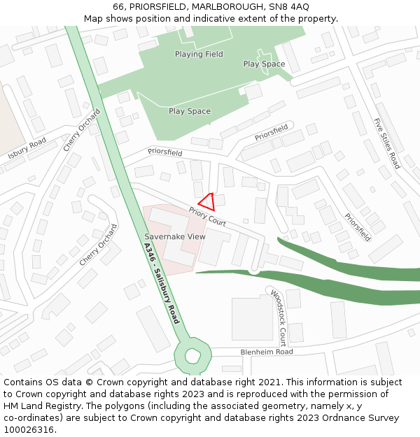 66, PRIORSFIELD, MARLBOROUGH, SN8 4AQ: Location map and indicative extent of plot