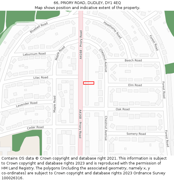 66, PRIORY ROAD, DUDLEY, DY1 4EQ: Location map and indicative extent of plot