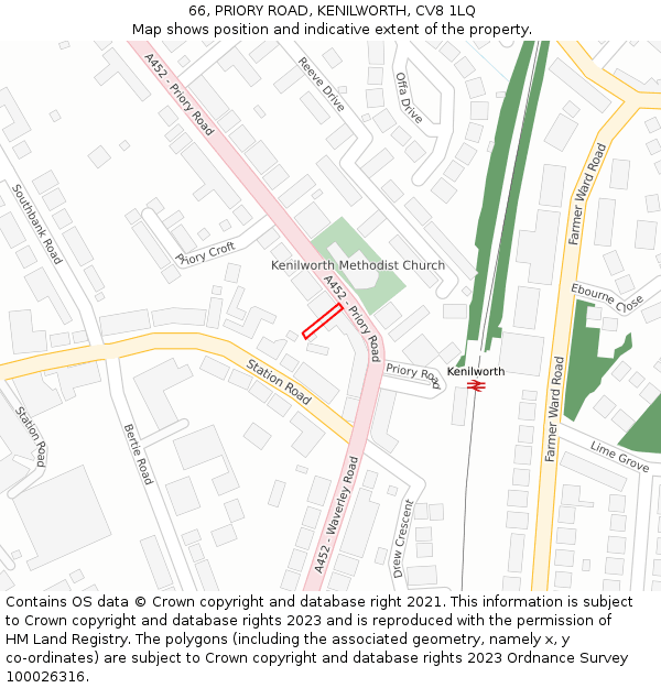 66, PRIORY ROAD, KENILWORTH, CV8 1LQ: Location map and indicative extent of plot