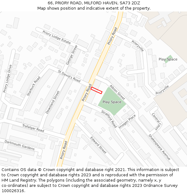 66, PRIORY ROAD, MILFORD HAVEN, SA73 2DZ: Location map and indicative extent of plot