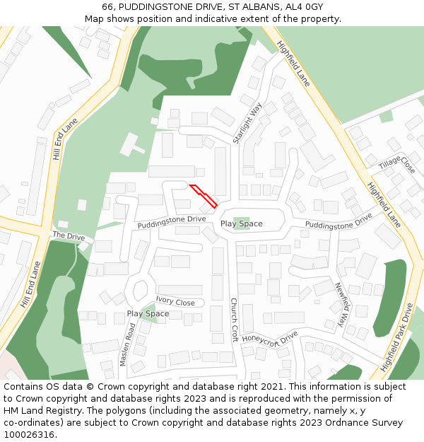66, PUDDINGSTONE DRIVE, ST ALBANS, AL4 0GY: Location map and indicative extent of plot