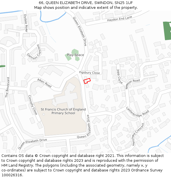 66, QUEEN ELIZABETH DRIVE, SWINDON, SN25 1UF: Location map and indicative extent of plot