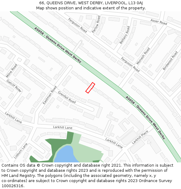 66, QUEENS DRIVE, WEST DERBY, LIVERPOOL, L13 0AJ: Location map and indicative extent of plot